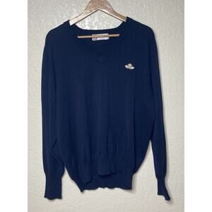 Vintage Slazenger Golf Sweater Mens Large Navy Blue Crest V-neck Pullover